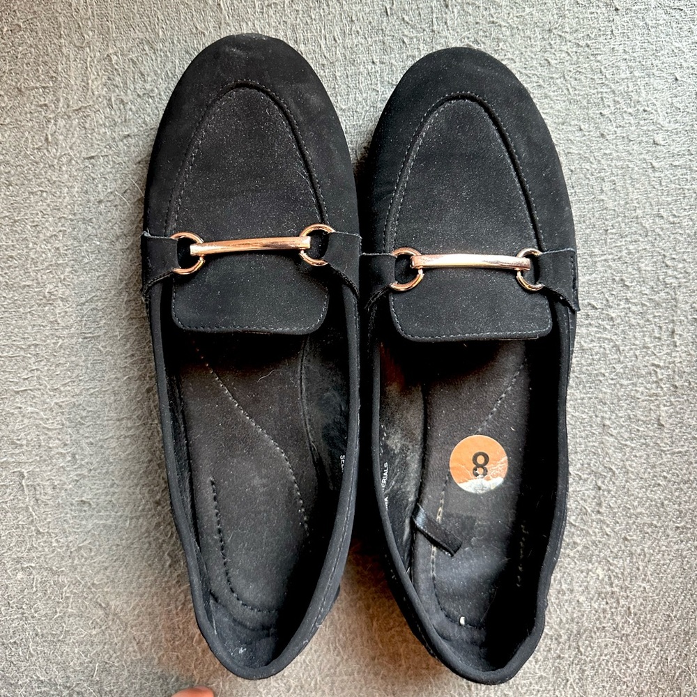 Black Faux Suede Moccasins Size 8